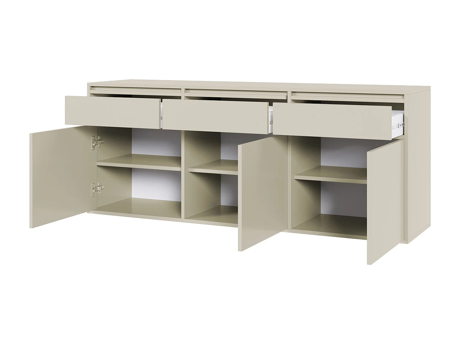 Buffet à trois portes - 154 cm - avec tiroirs - suspendu - grège - EVO