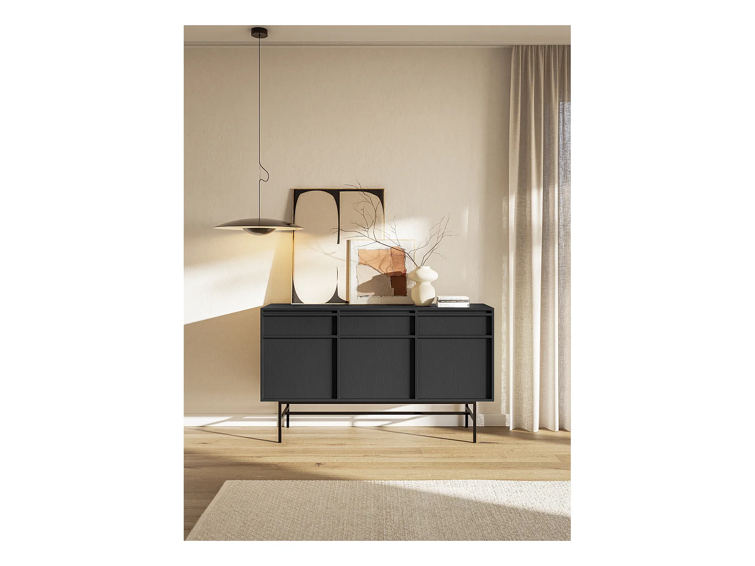 Driedeurs dressoir - 154 cm - met laden en frame - zwart - EVO