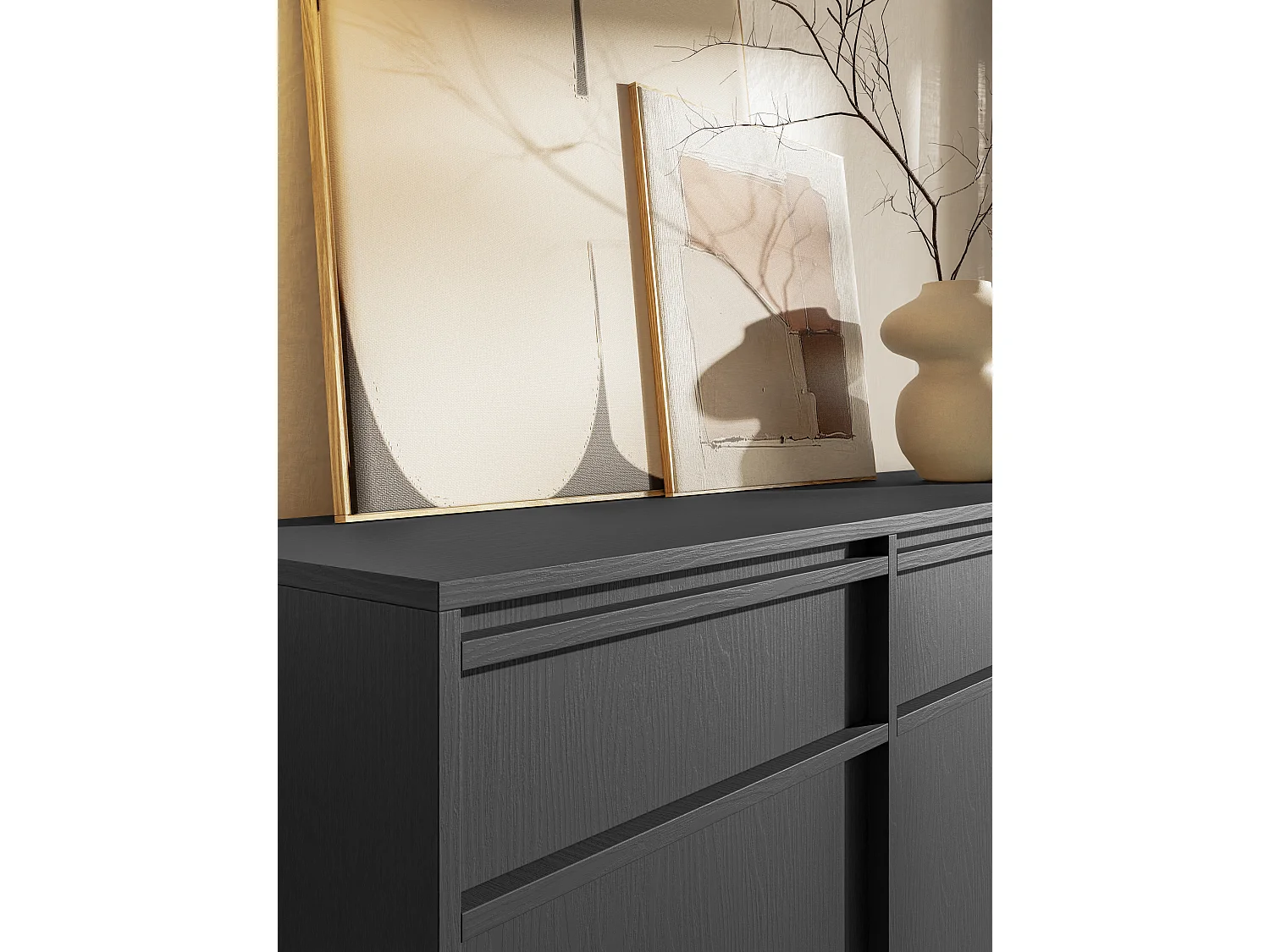 Buffet à trois portes - 154 cm - avec tiroirs et cadre - noir - EVO
