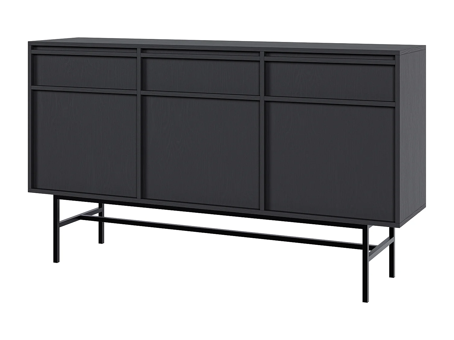 Buffet à trois portes - 154 cm - avec tiroirs et cadre - noir - EVO