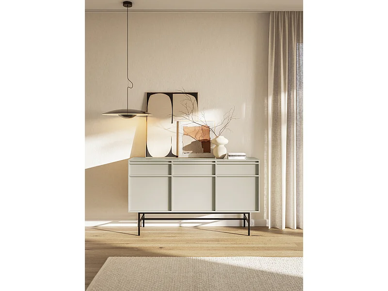 Buffet à trois portes - 154 cm - avec tiroirs et cadre - grège - EVO