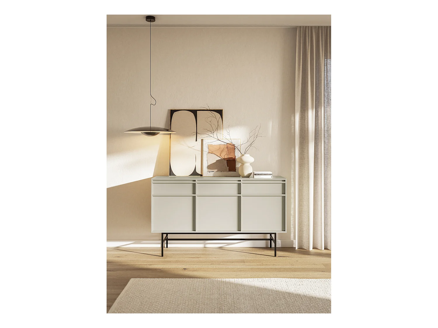 Driedeurs dressoir - 154 cm - met laden en frame - greige - EVO