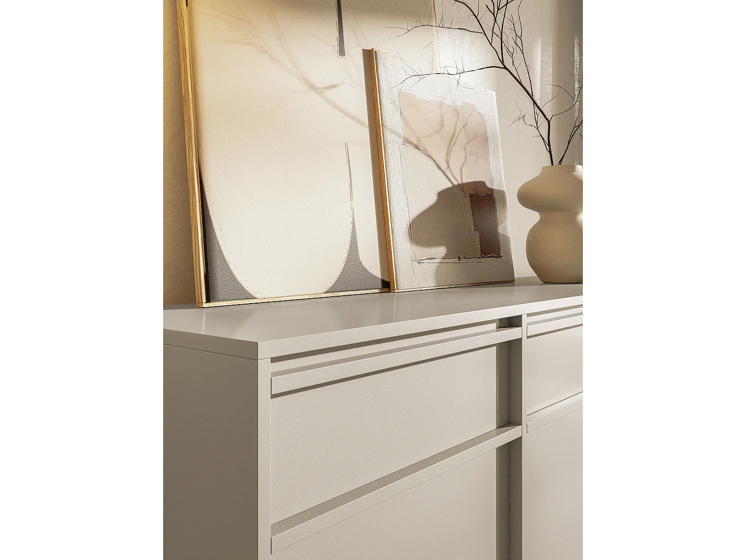 Buffet à trois portes - 154 cm - avec tiroirs et cadre - grège - EVO