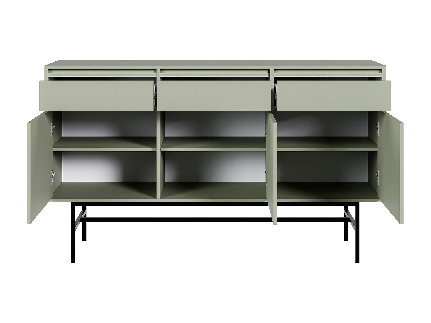 Buffet à trois portes - 154 cm - avec tiroirs et cadre - vert sauge - EVO