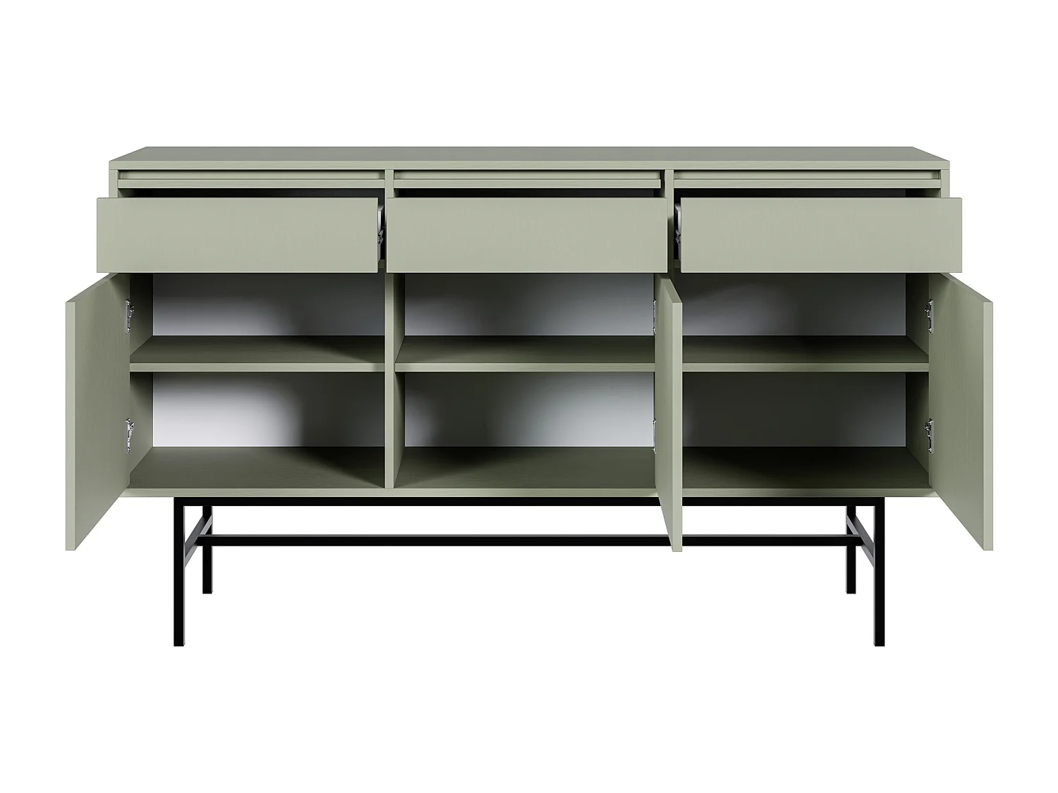Buffet à trois portes - 154 cm - avec tiroirs et cadre - vert sauge - EVO