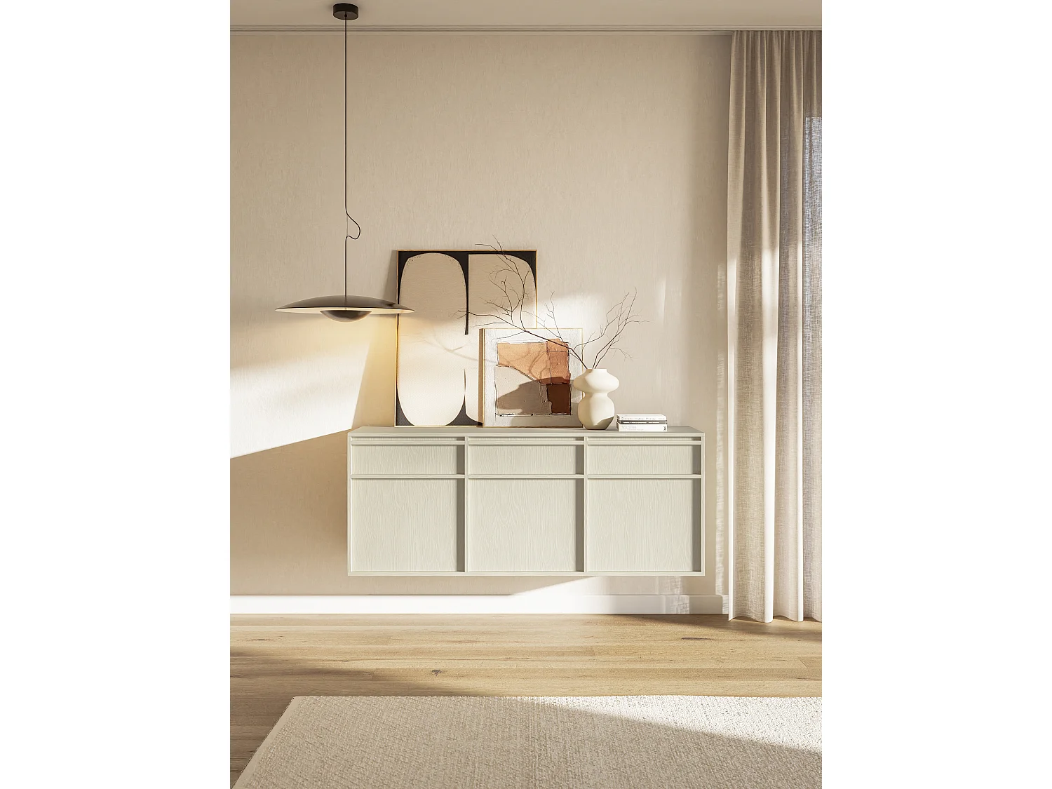 Driedeurs dressoir - 154 cm - met laden - hangend - crème - EVO