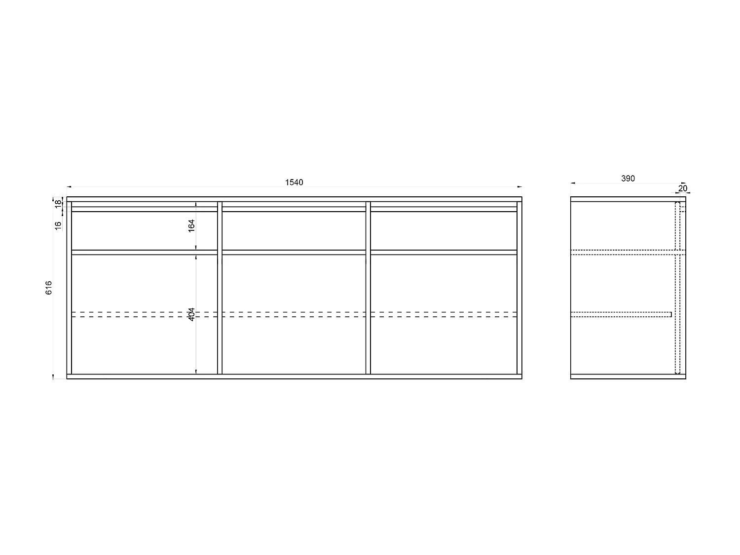 Buffet à trois portes - 154 cm - avec tiroirs - suspendu - crème - EVO