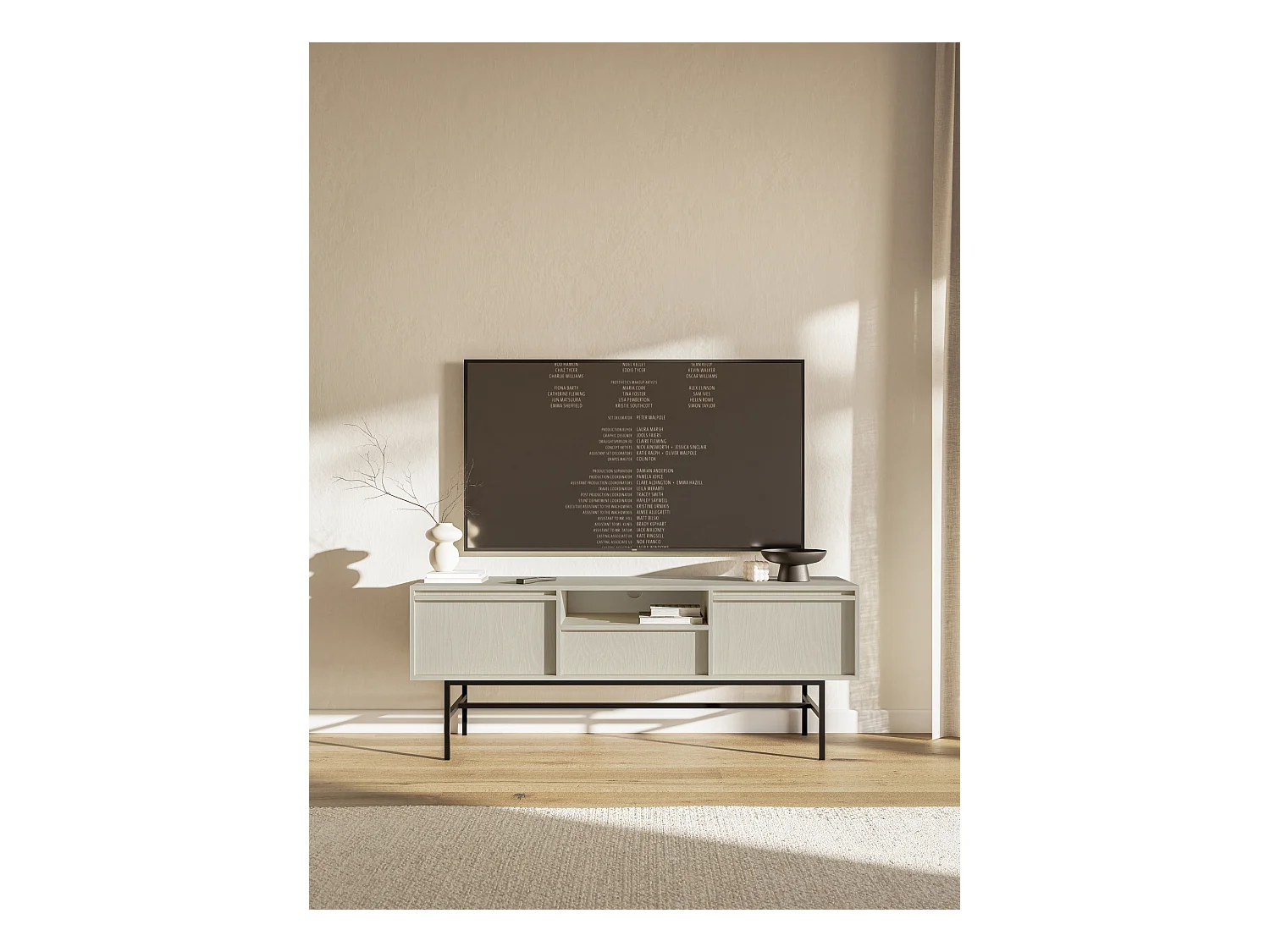 TV-meubel met twee deuren - 154 cm - met lade en frame - crème - EVO