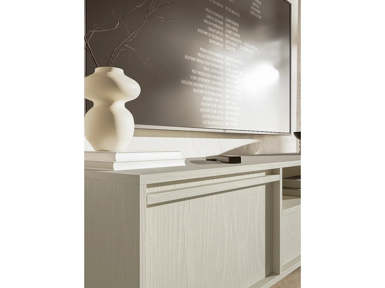 Meuble TV à deux portes - 154 cm - avec tiroir et cadre - crème - EVO