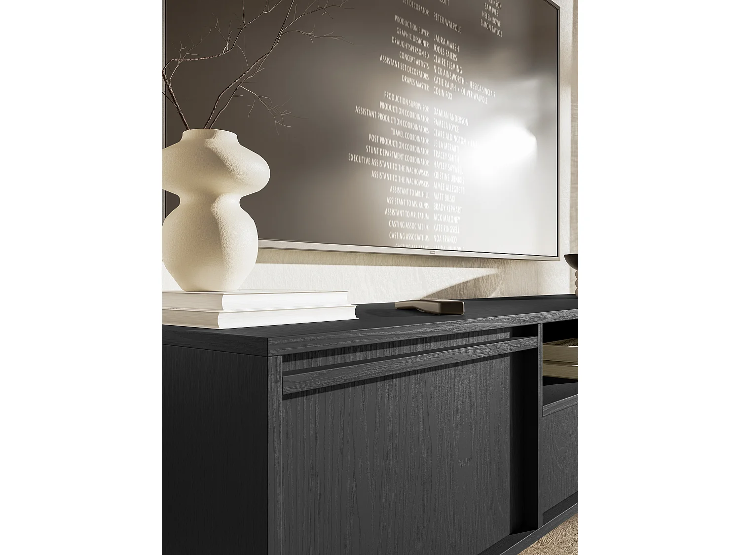 Meuble TV à deux portes - 154 cm - avec tiroir et cadre - noir - EVO