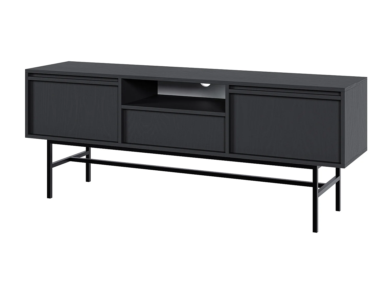 Meuble TV à deux portes - 154 cm - avec tiroir et cadre - noir - EVO