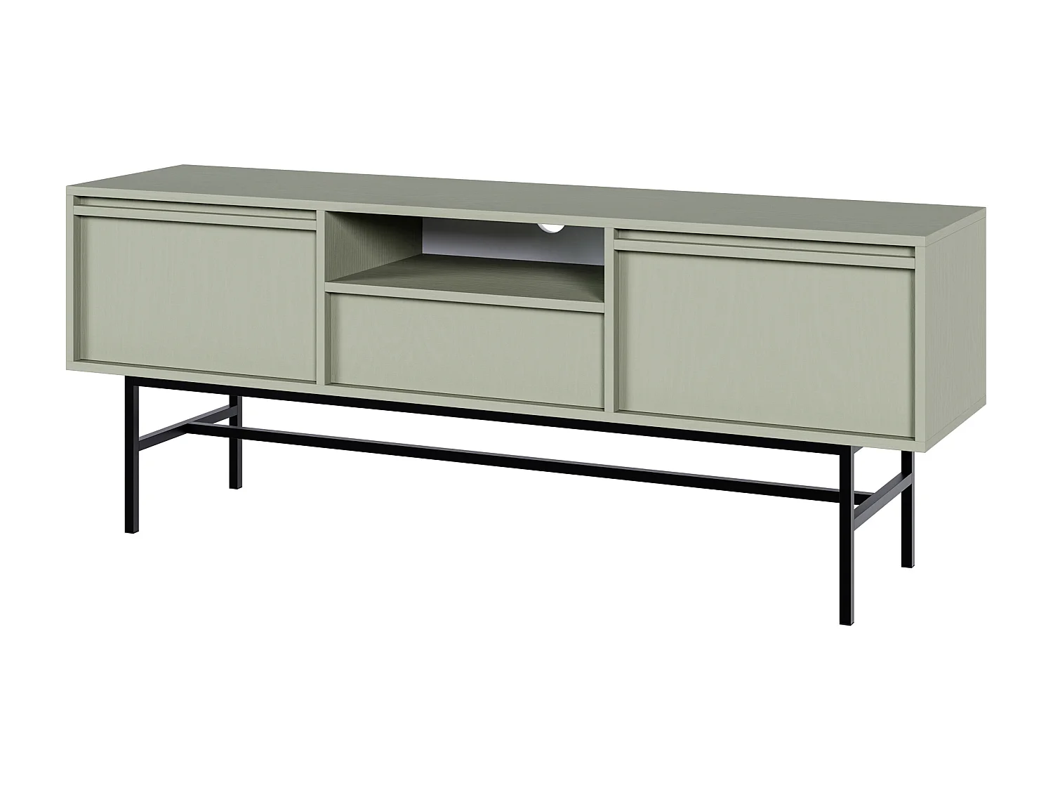 Meuble TV à deux portes - 154 cm - avec tiroir et cadre - vert sauge - EVO