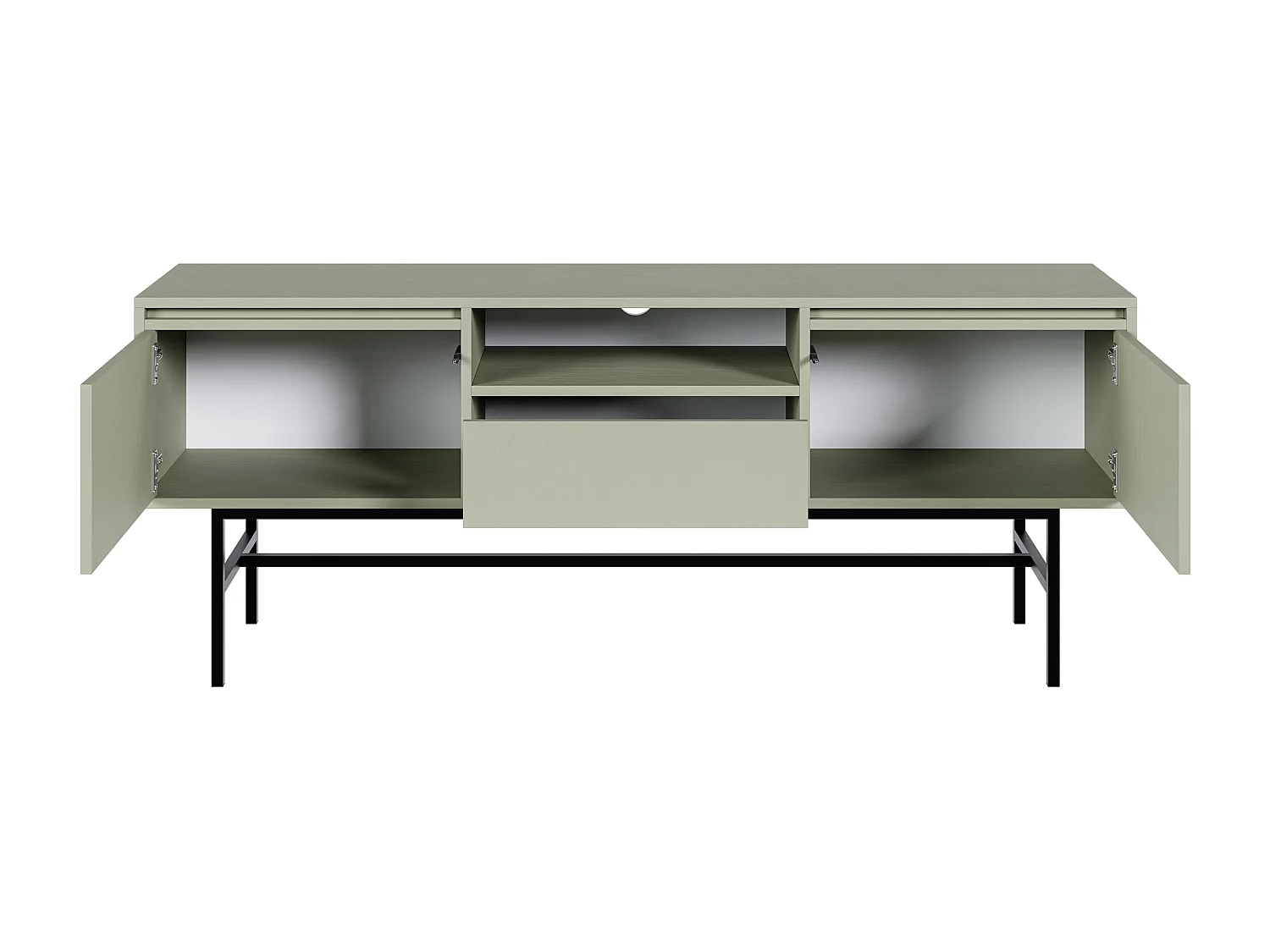 Meuble TV à deux portes - 154 cm - avec tiroir et cadre - vert sauge - EVO