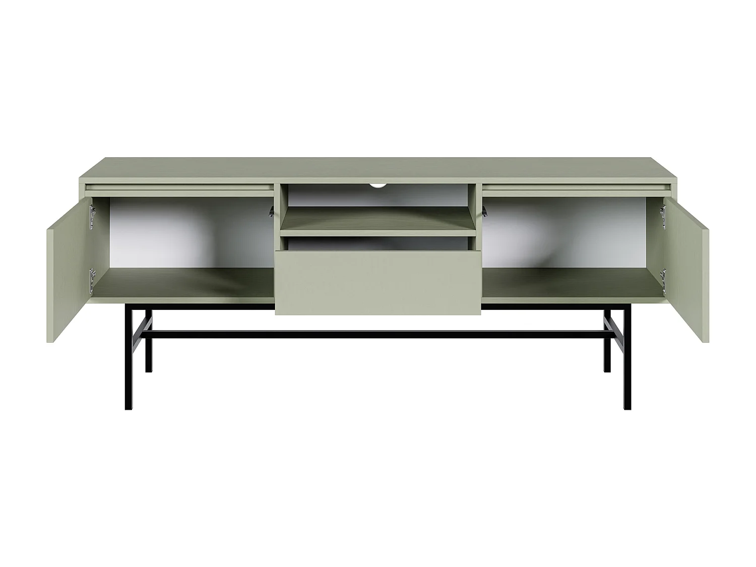 Meuble TV à deux portes - 154 cm - avec tiroir et cadre - vert sauge - EVO