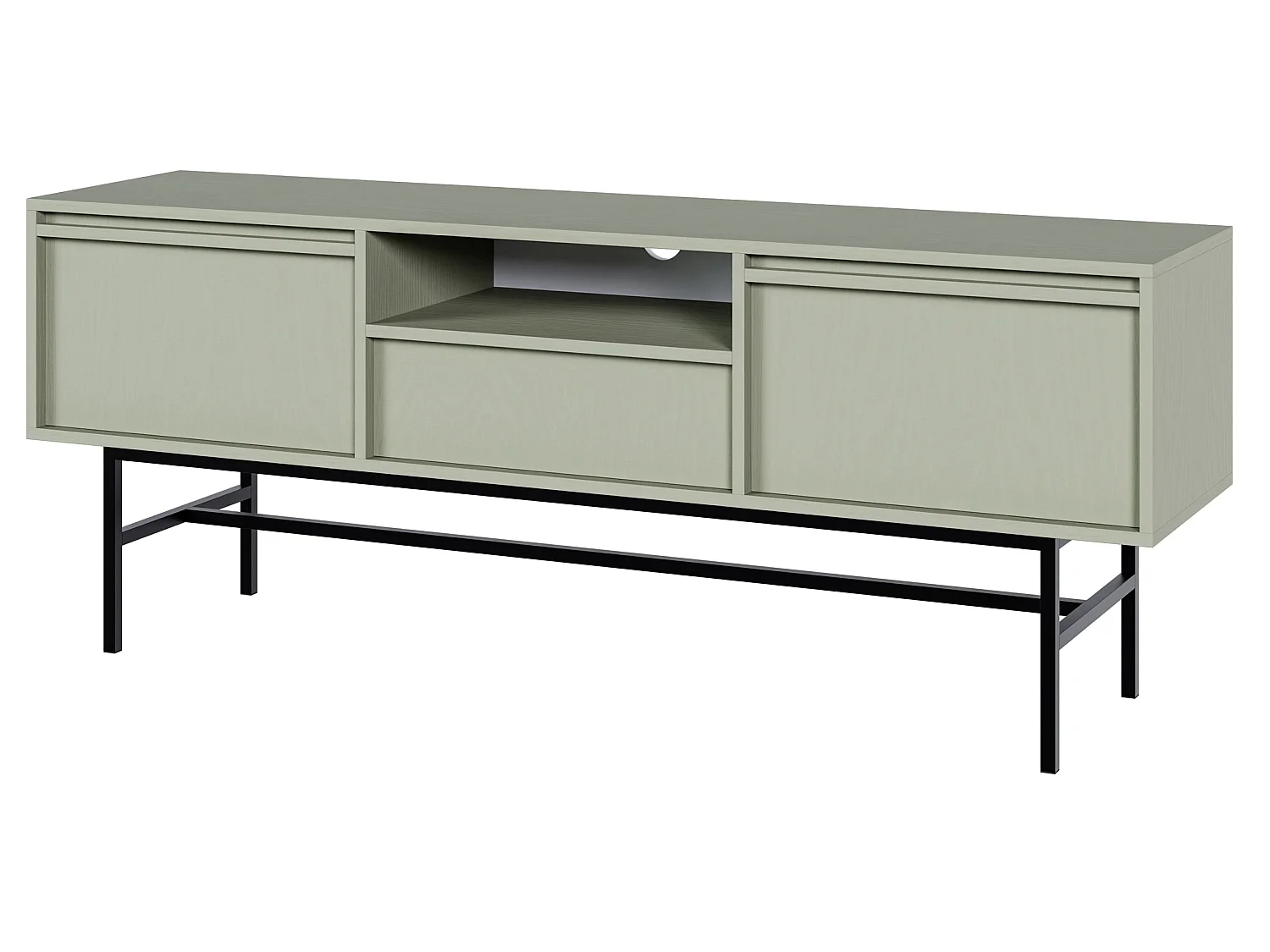 Meuble TV à deux portes - 154 cm - avec tiroir et cadre - vert sauge - EVO