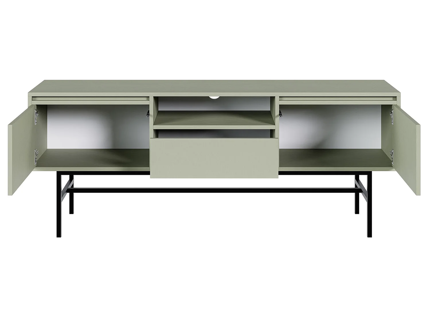 Meuble TV à deux portes - 154 cm - avec tiroir et cadre - vert sauge - EVO