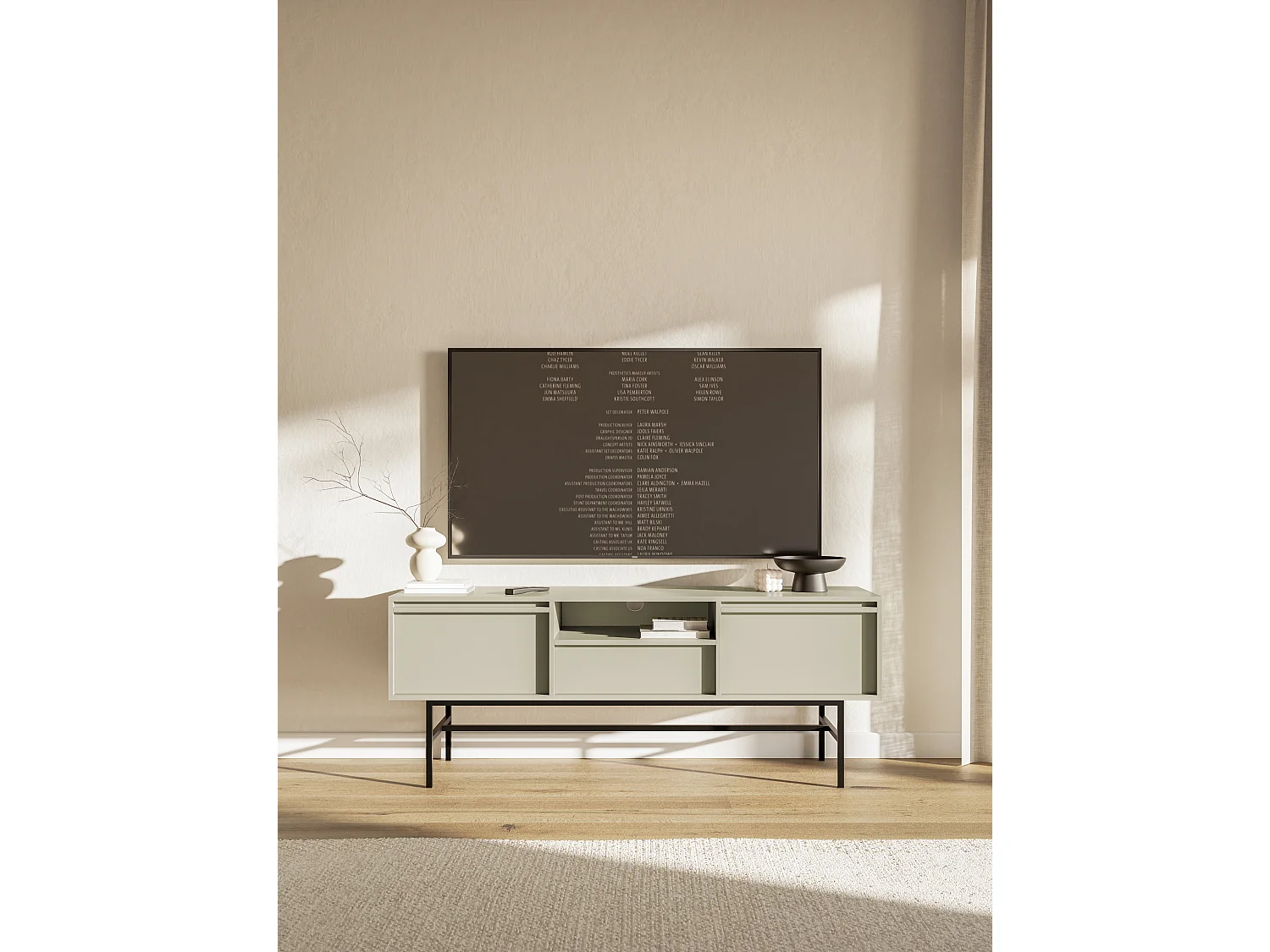 Meuble TV à deux portes - 154 cm - avec tiroir et cadre - grège - EVO