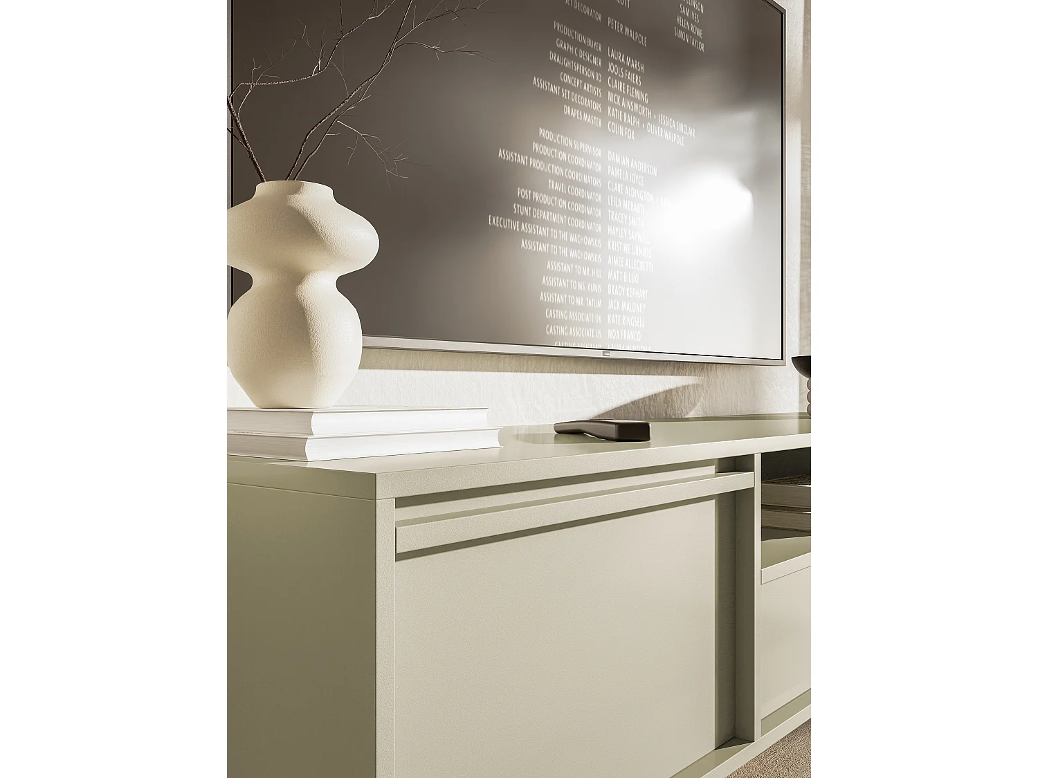 Meuble TV à deux portes - 154 cm - avec tiroir et cadre - grège - EVO