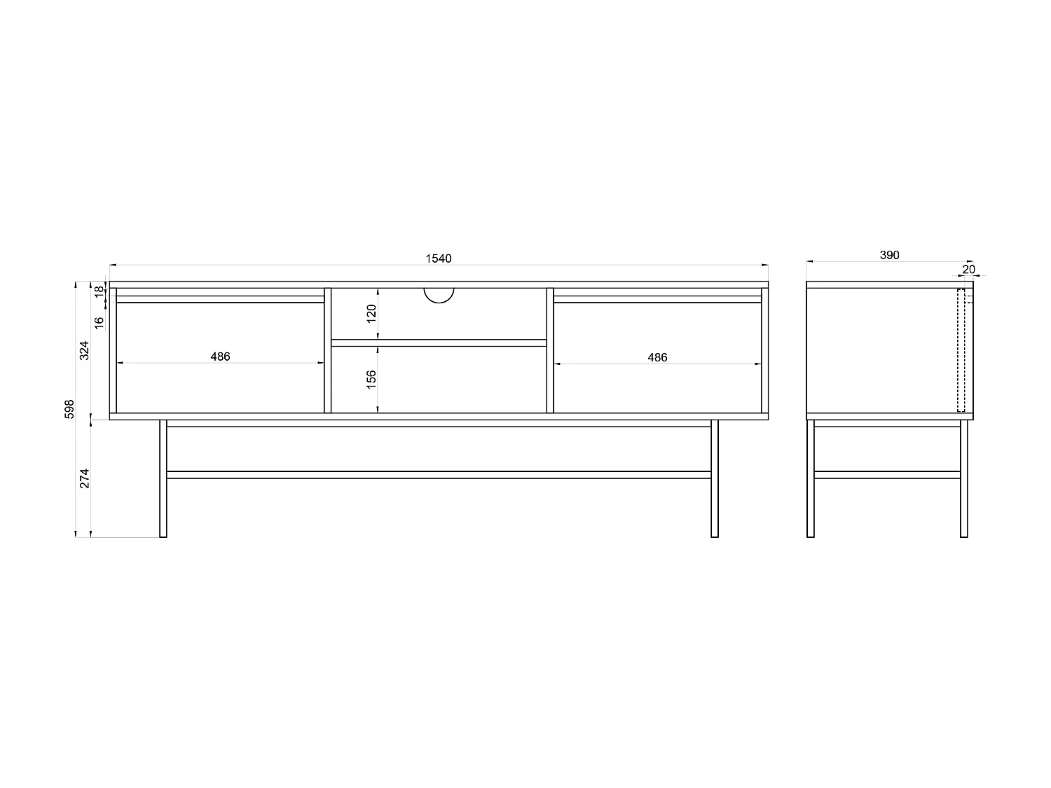 Meuble TV à deux portes - 154 cm - avec tiroir et cadre - grège - EVO