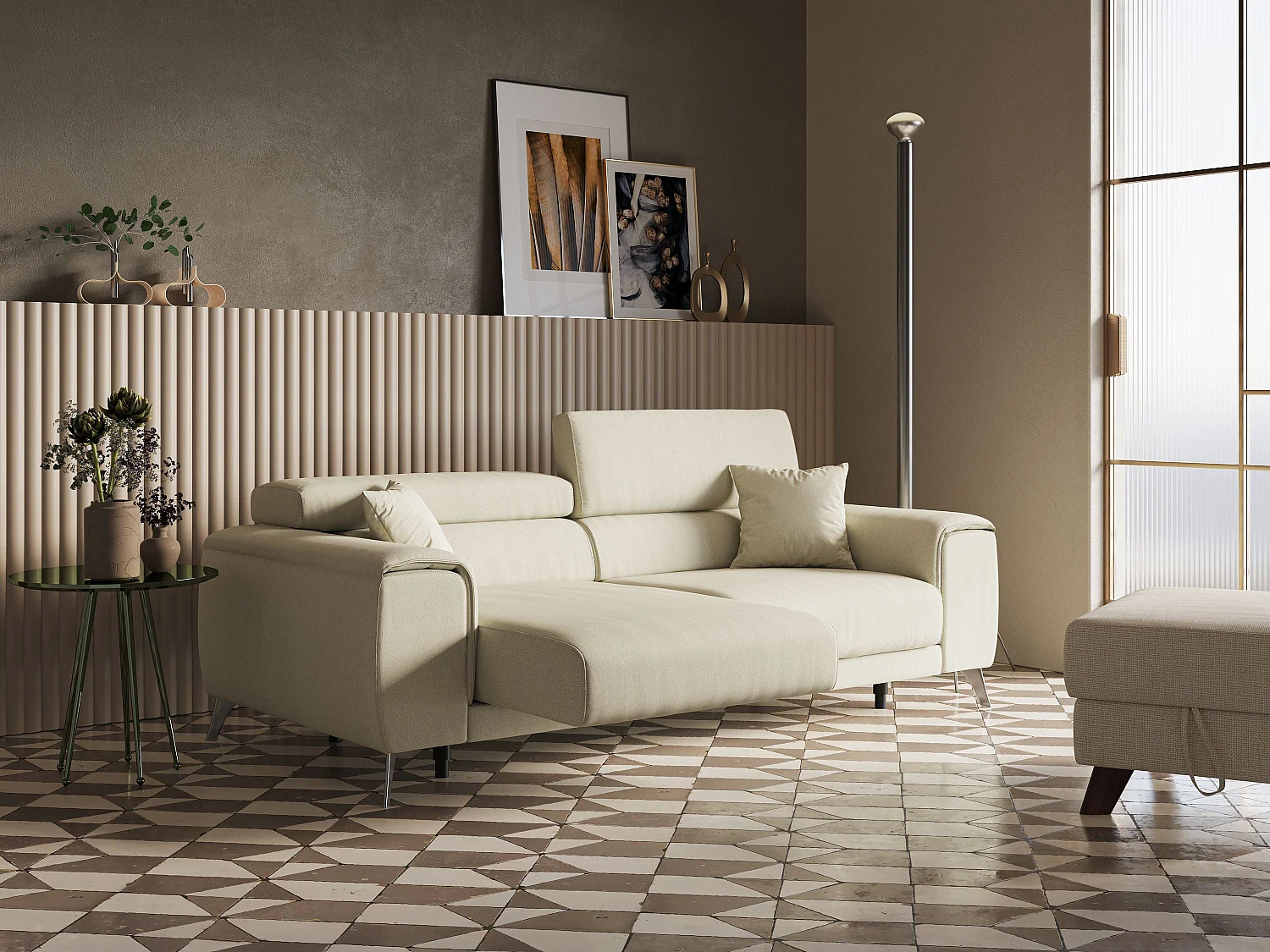 Fusion Canapé avec assises coulissantes en tissu doux antitache T05 215 cm camel