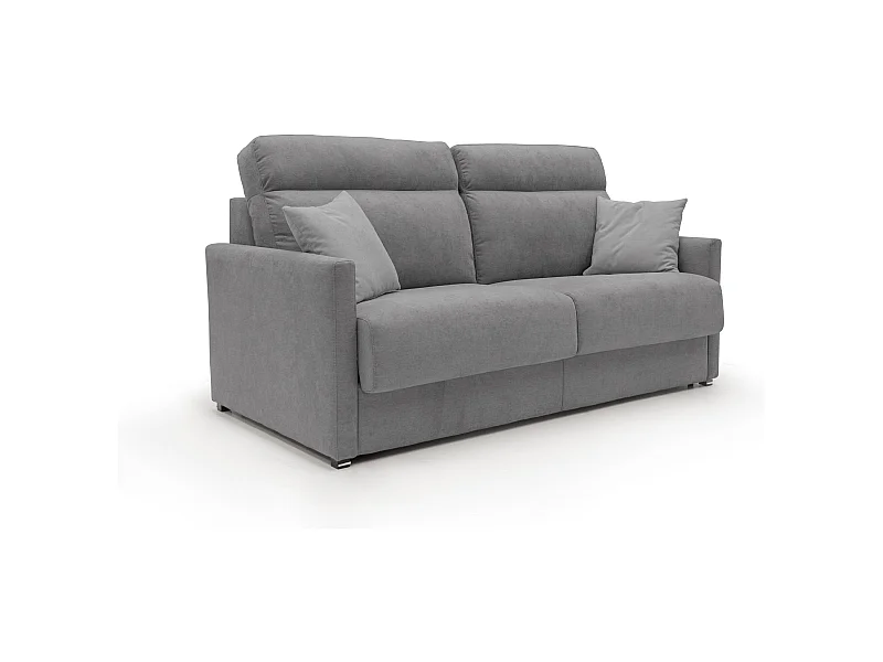 Margot Schlafsofa mit hoher weicher Rückenlehne aus Stoff T02 176 cm (mat. 140x197) grau