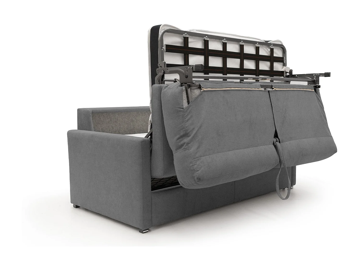 Margot Schlafsofa mit hoher weicher Rückenlehne aus Stoff T02 176 cm (mat. 140x197) grau