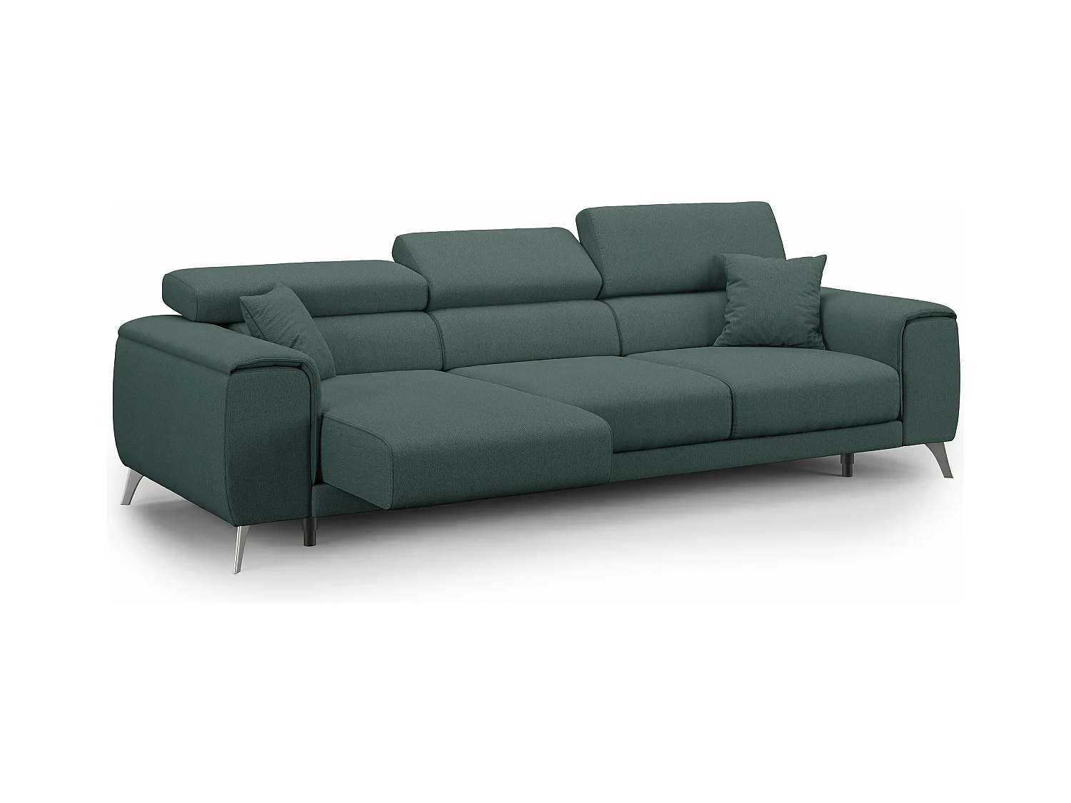 Fusion Canapé avec 3 assises coulissantes en tissu doux antitache T05 260 cm vert