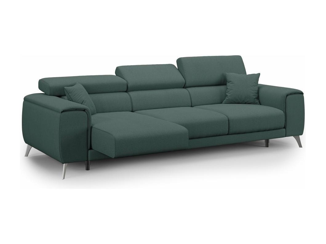 Fusion Canapé avec 3 assises coulissantes en tissu doux antitache T05 260 cm vert