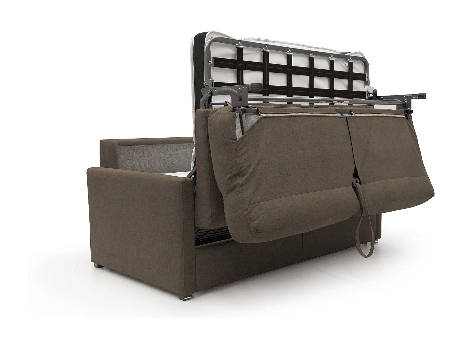 Margot Schlafsofa mit hoher weicher Rückenlehne aus Stoff T02 176 cm (mat. 140x197) braun