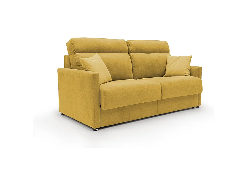 Margot Schlafsofa mit hoher weicher Rückenlehne aus Stoff T02 176 cm (mat. 140x197) gelb