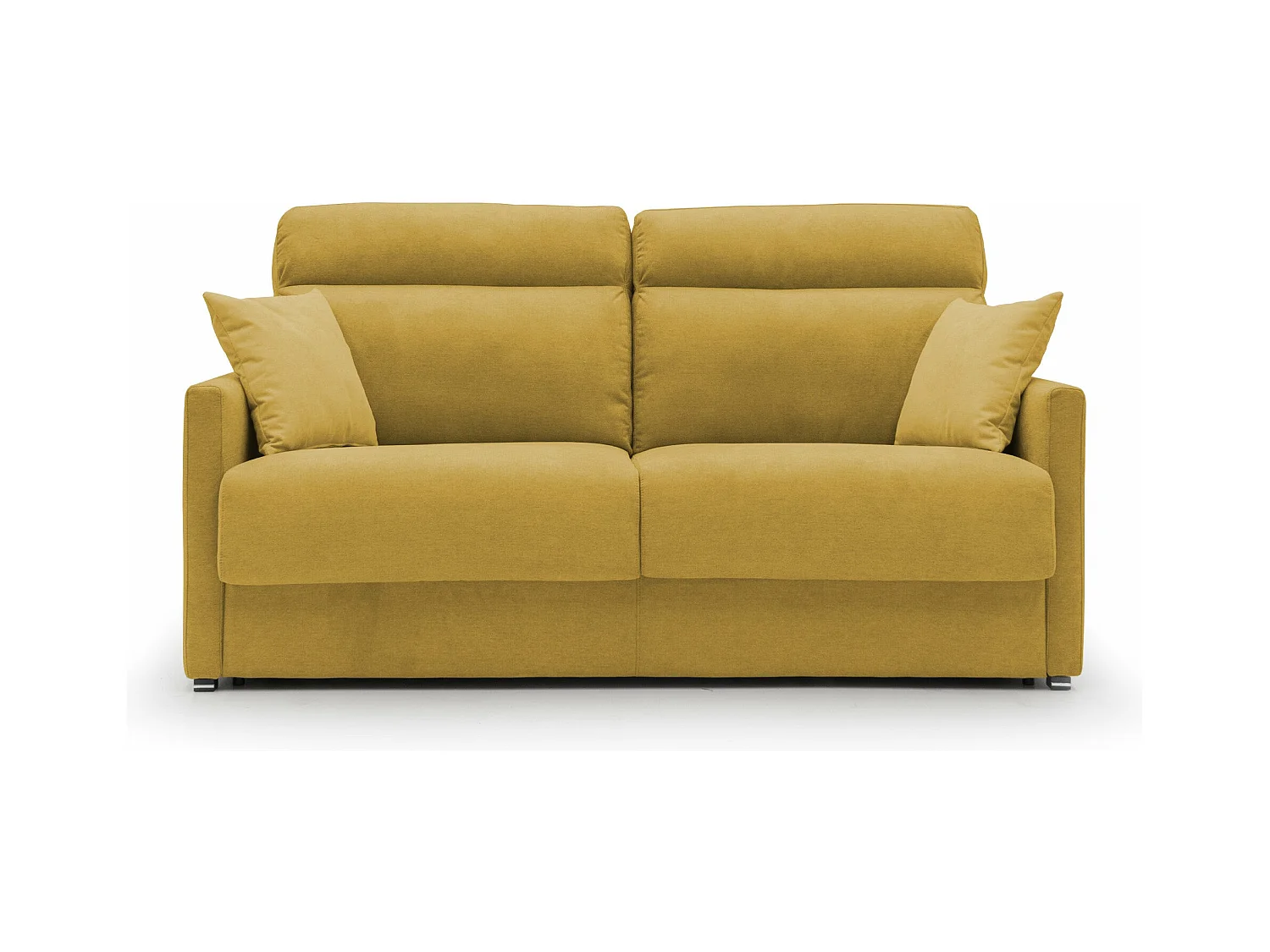 Margot Schlafsofa mit hoher weicher Rückenlehne aus Stoff T02 176 cm (mat. 140x197) gelb