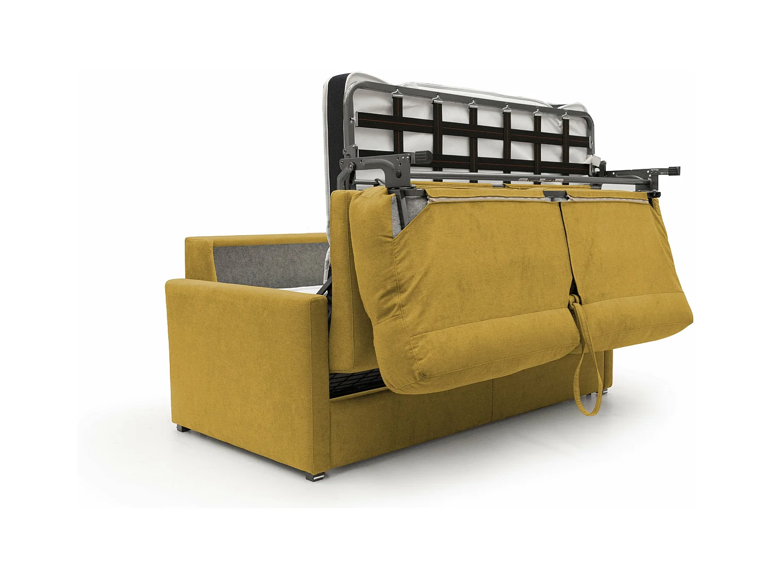 Margot Schlafsofa mit hoher weicher Rückenlehne aus Stoff T02 176 cm (mat. 140x197) gelb