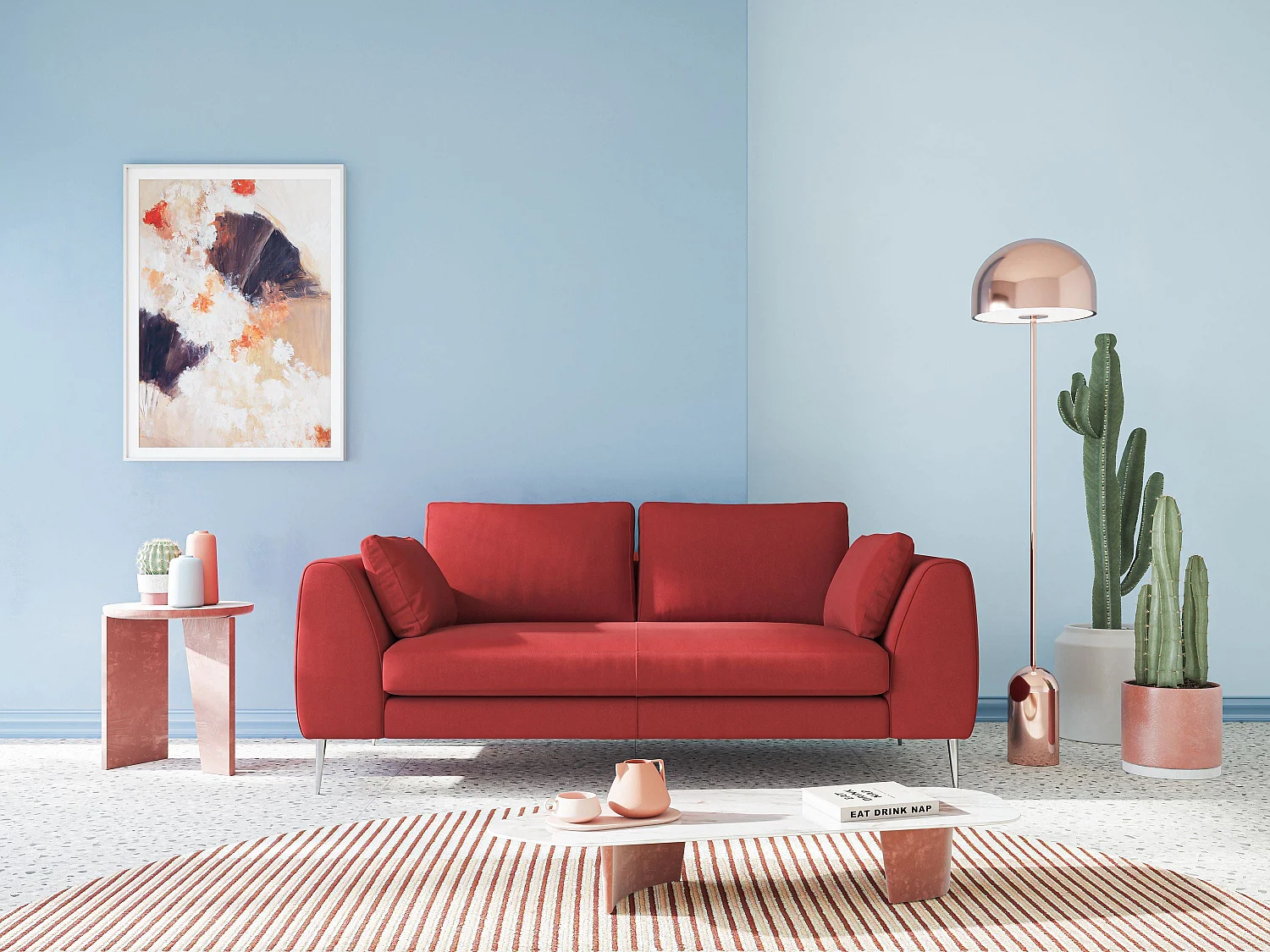 Plano modernes Sofa aus abwaschbarer technischer Mikrofaser T11 176 cm creme