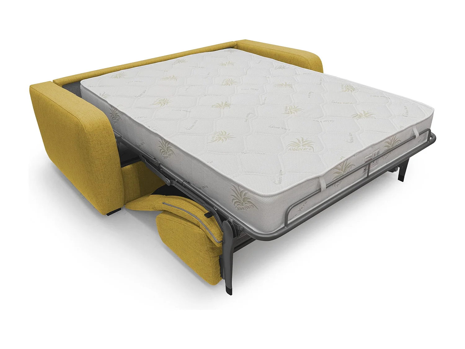 Duna Sofá cama convertible con colchón de 20 cm de tela suave flameada e impermeable 195 cm (mat. 140x197) Amarillo