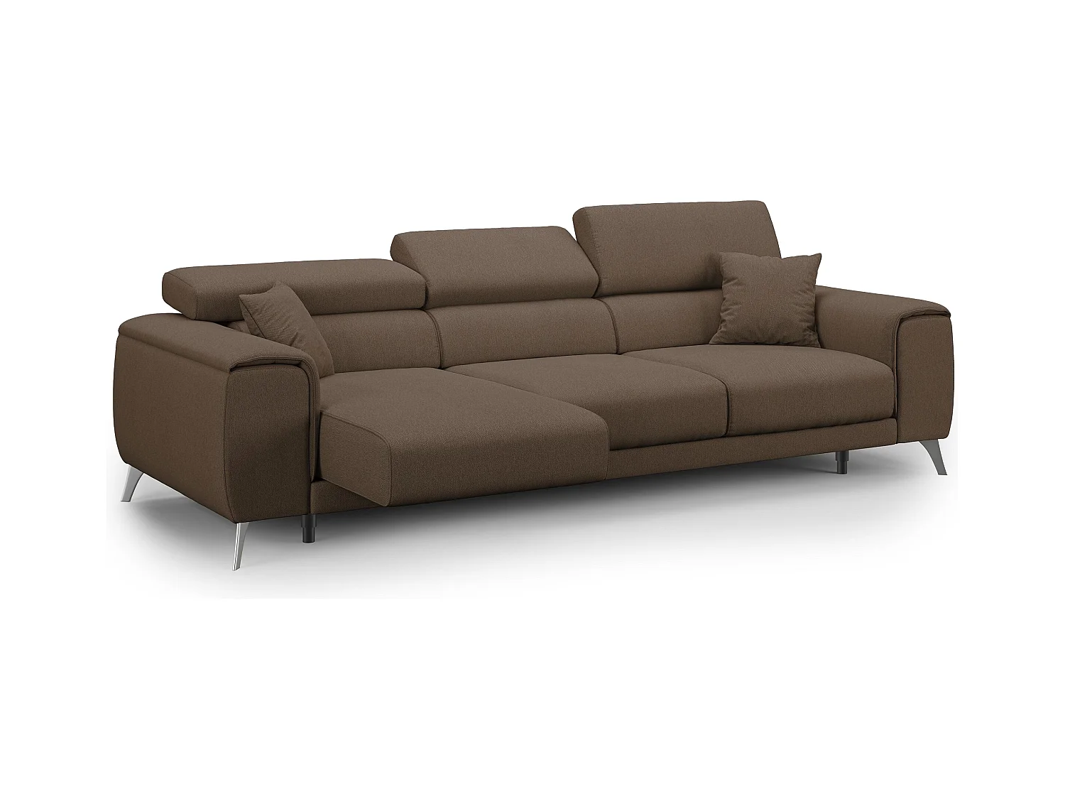 Fusion Canapé avec 3 assises coulissantes en tissu doux antitache T05 260 cm brun