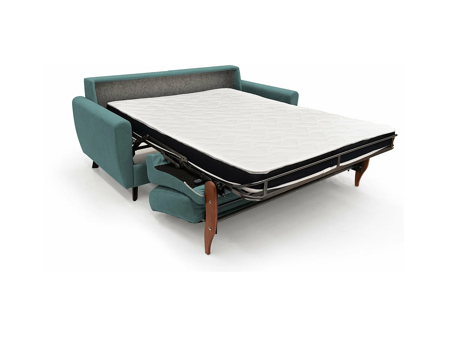 Callisto Schlafsofa aus weichem, wasserfestem Stoff T02 208 cm (mat. 160x197) petrol