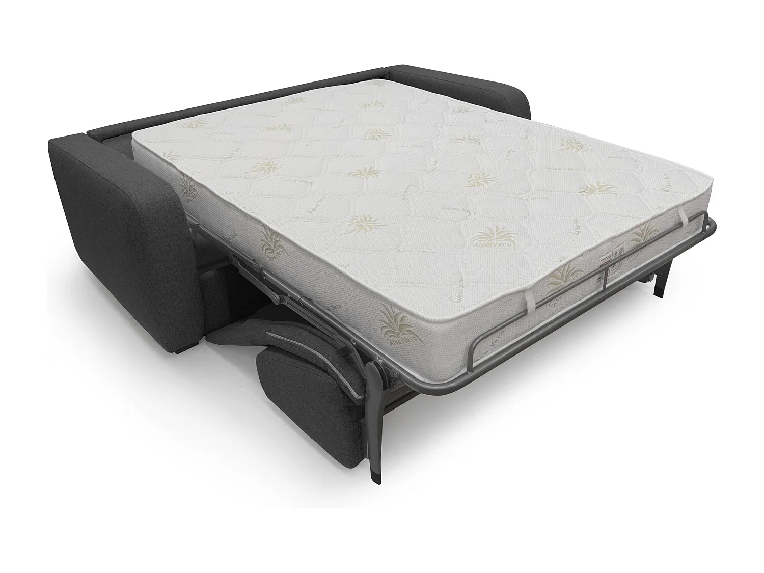 Duna Sofá cama convertible con colchón de 20 cm de tela suave flameada e impermeable 215 cm (mat. 160x197) Antracita