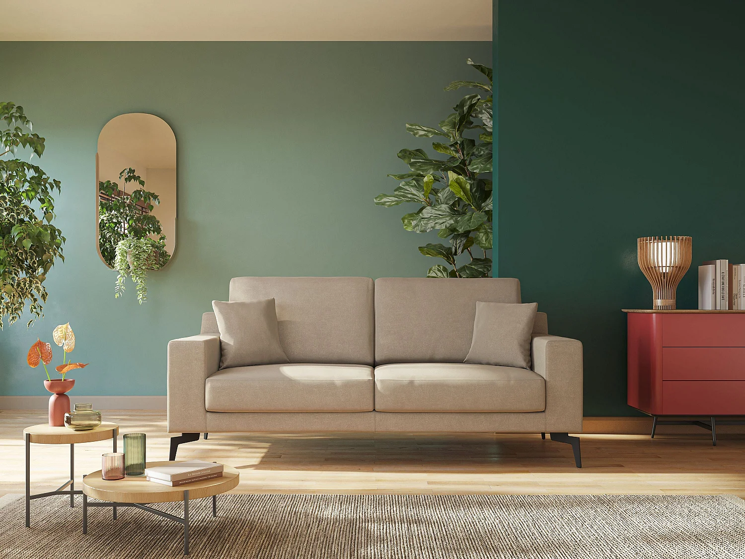 Prestige modernes Sofa aus abwaschbarer Mikrofaser T11 206 cm  hellgrau