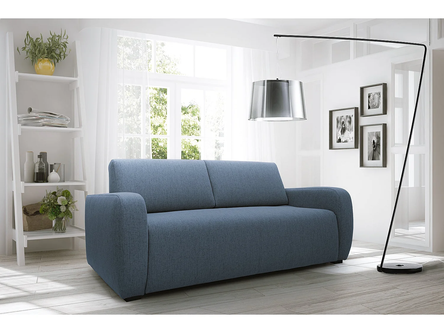 Duna Schlafsofa mit 20 cm Matratze aus wasserfestem Stoff T03 195 cm (mat. 140x197) hellblau