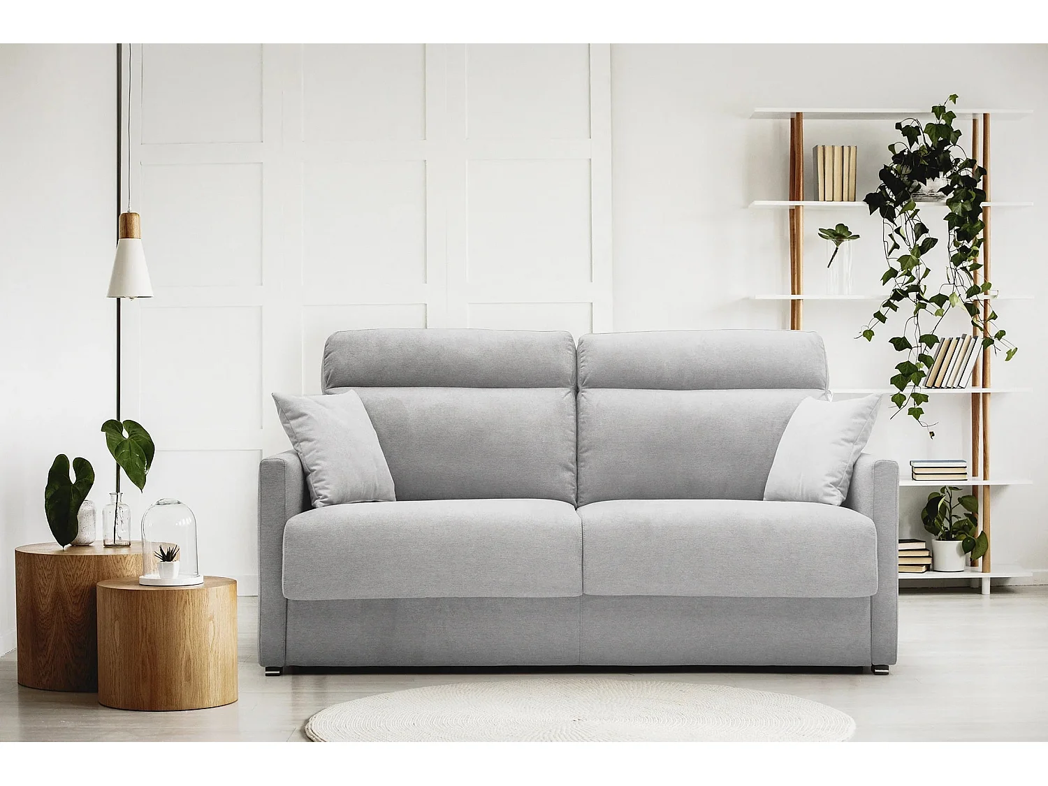 Margot Divano letto matrimoniale con schienale morbido alto in tessuto T02 176 cm (mat. 140x197) panna