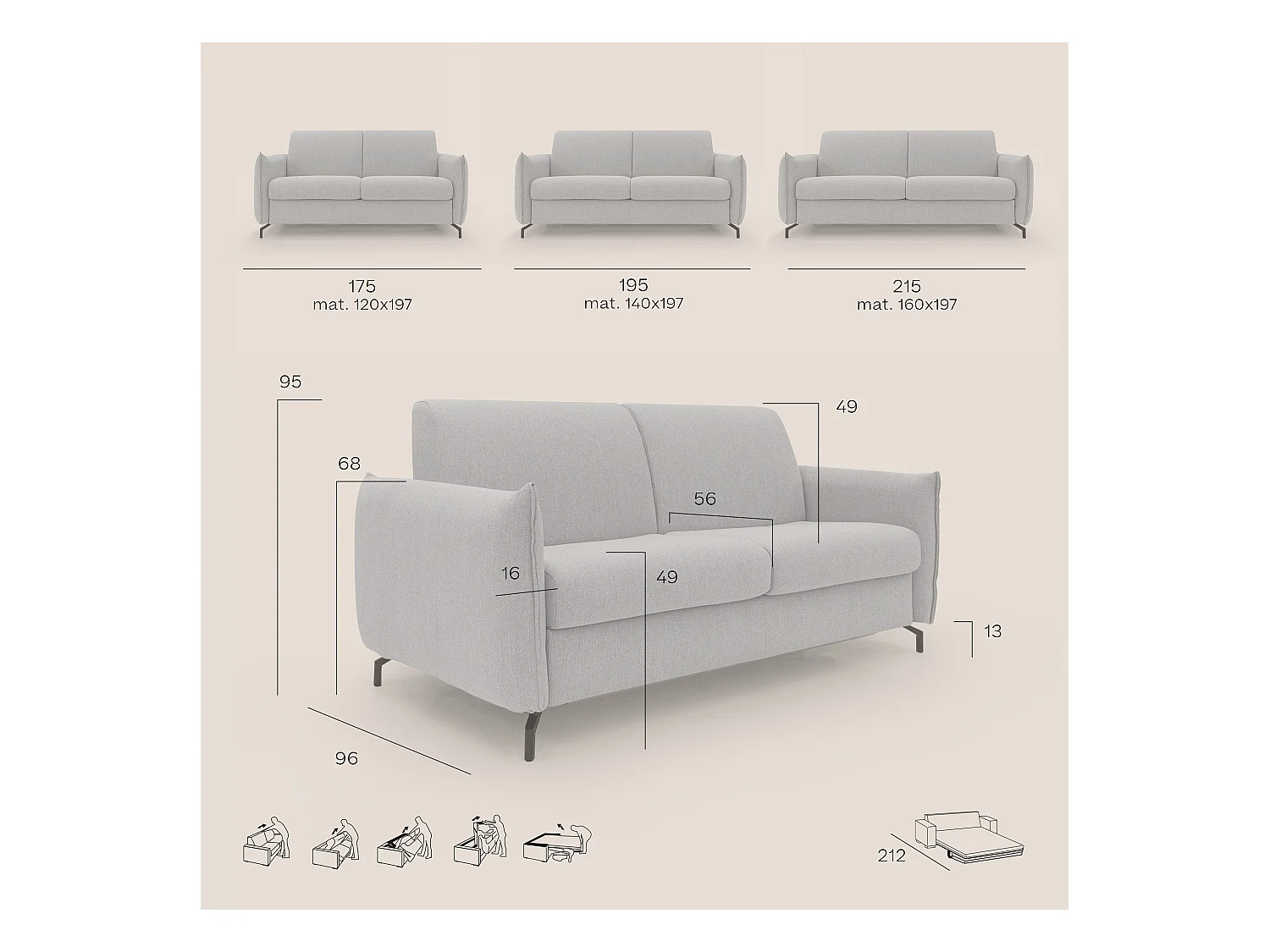 Scarlet Schlafsofa aus wasserfestem Baumwollmischgewebe T19 195 cm (mat.140x197) braun