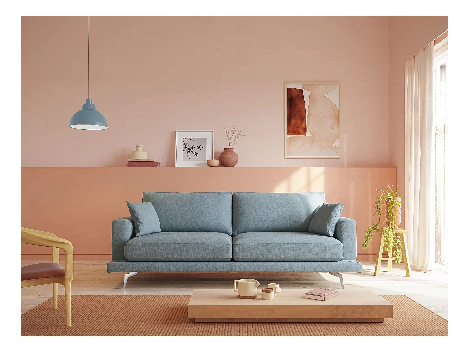 Dorian modernes Sofa aus weichem, schmutzabweisendem Stoff T05 218 cm grün