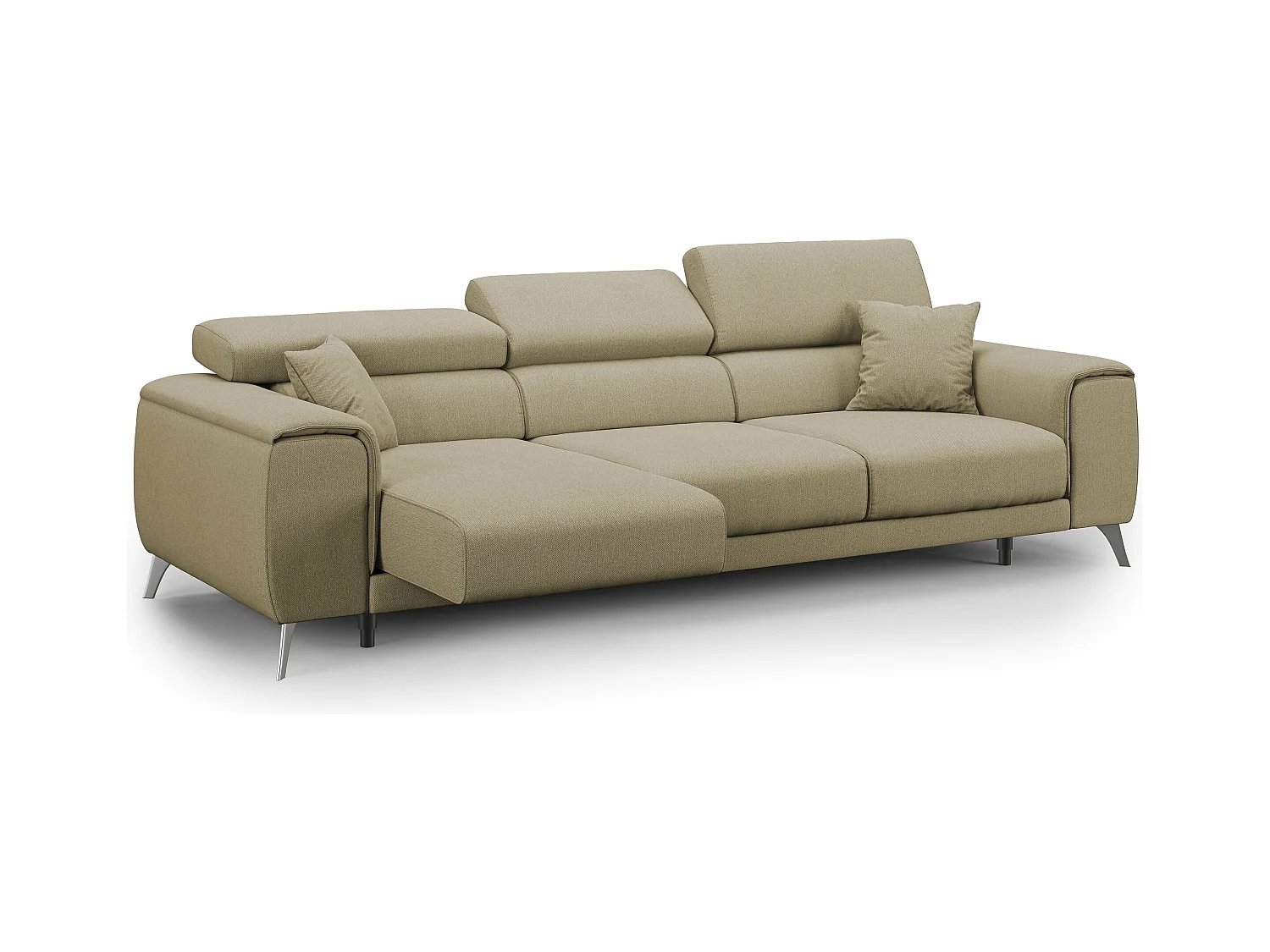 Fusion Canapé avec 3 assises coulissantes en tissu doux antitache T05 260 cm camel