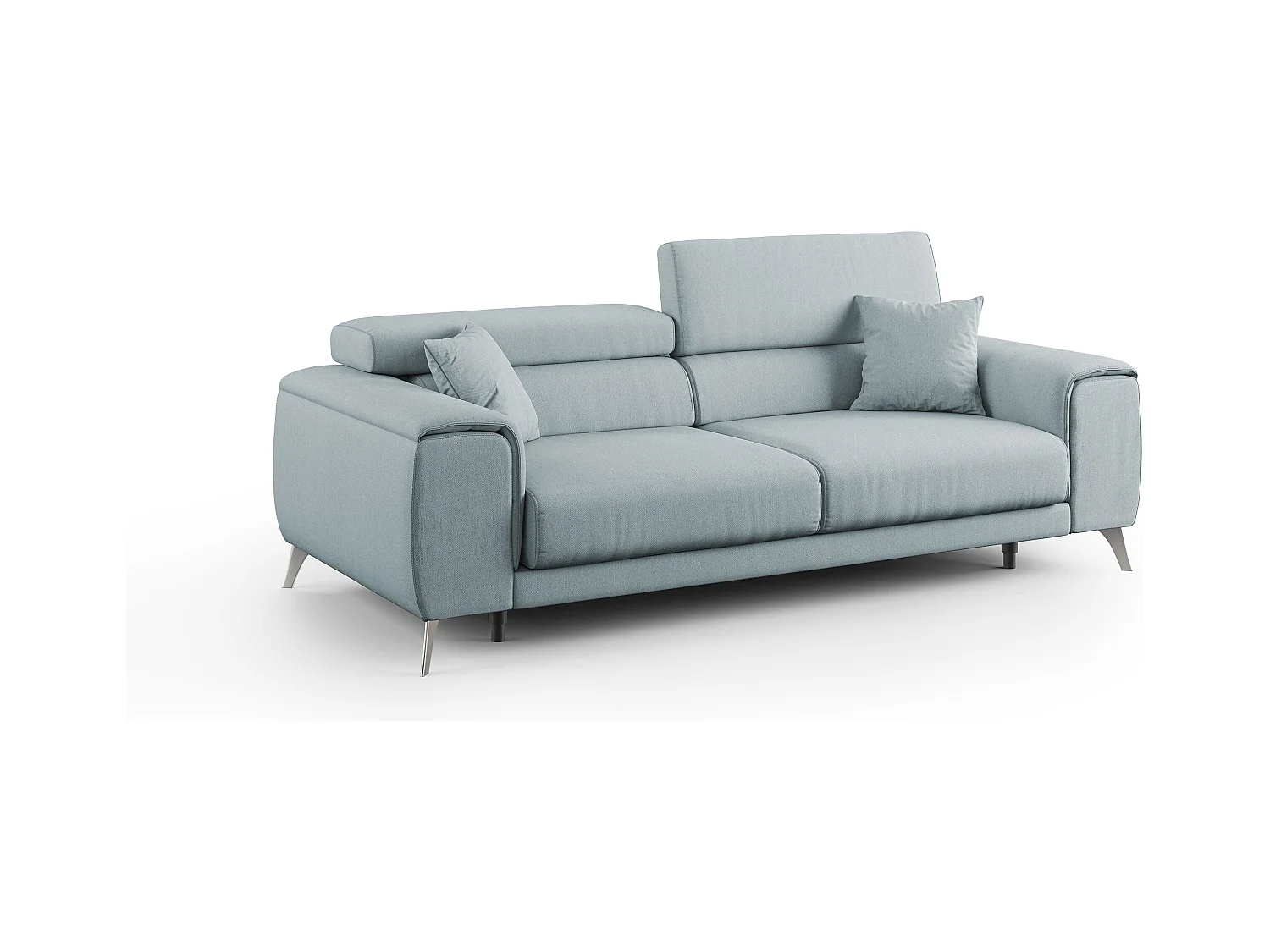Fusion Canapé avec assises coulissantes en tissu doux antitache T05 215 cm bleu pastel