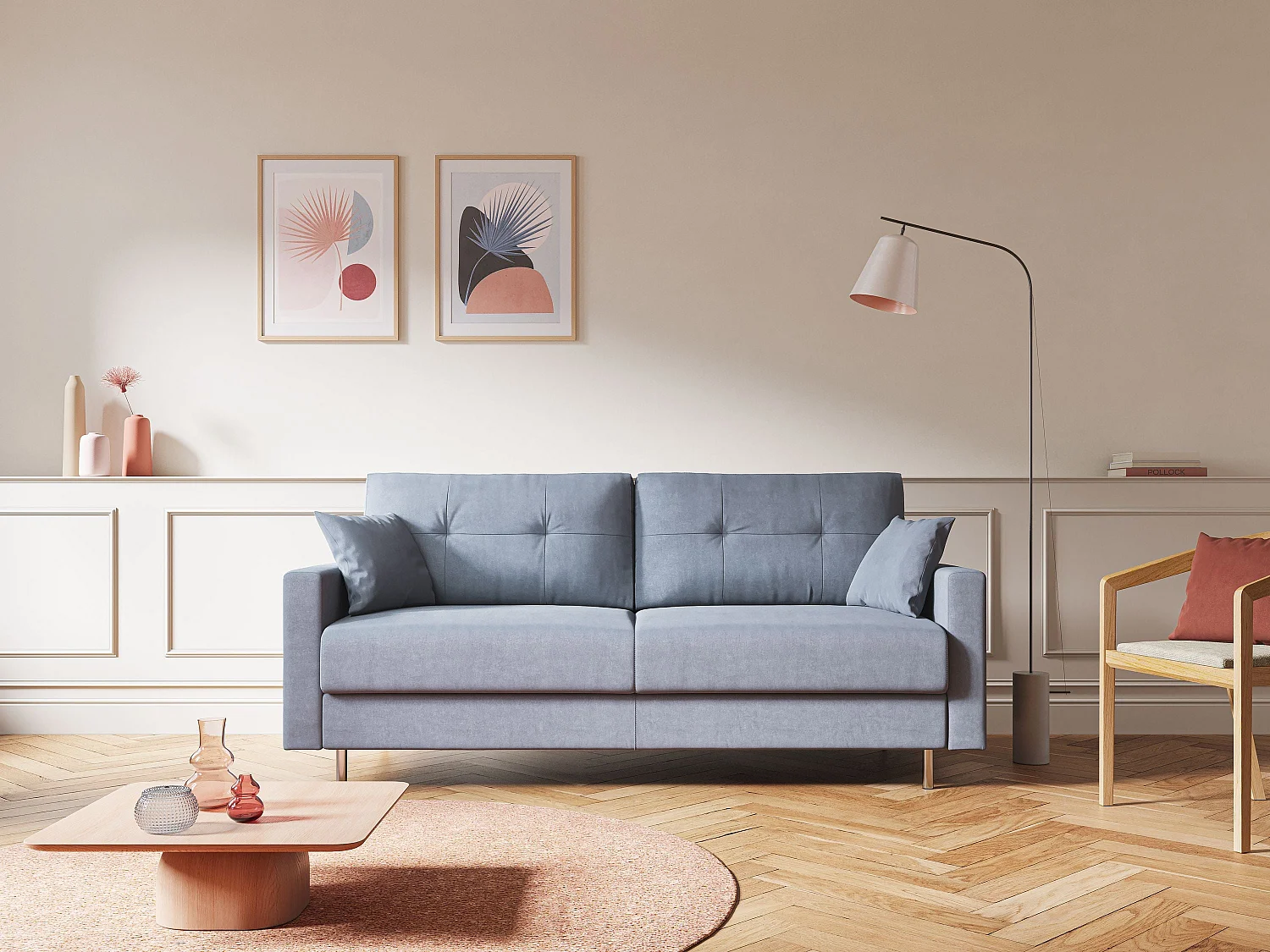 Megan Schlafsofa aus abwaschbarer Mikrofaser T11 168 cm (mat. 120x197) Creme