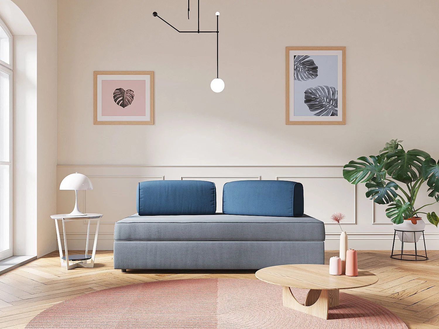 Liberty Sofa mit ausziehbarer Ottomane und beweglichen Rückenlehnen aus weichem wasserfestem Stoff T02 160 cm rosa