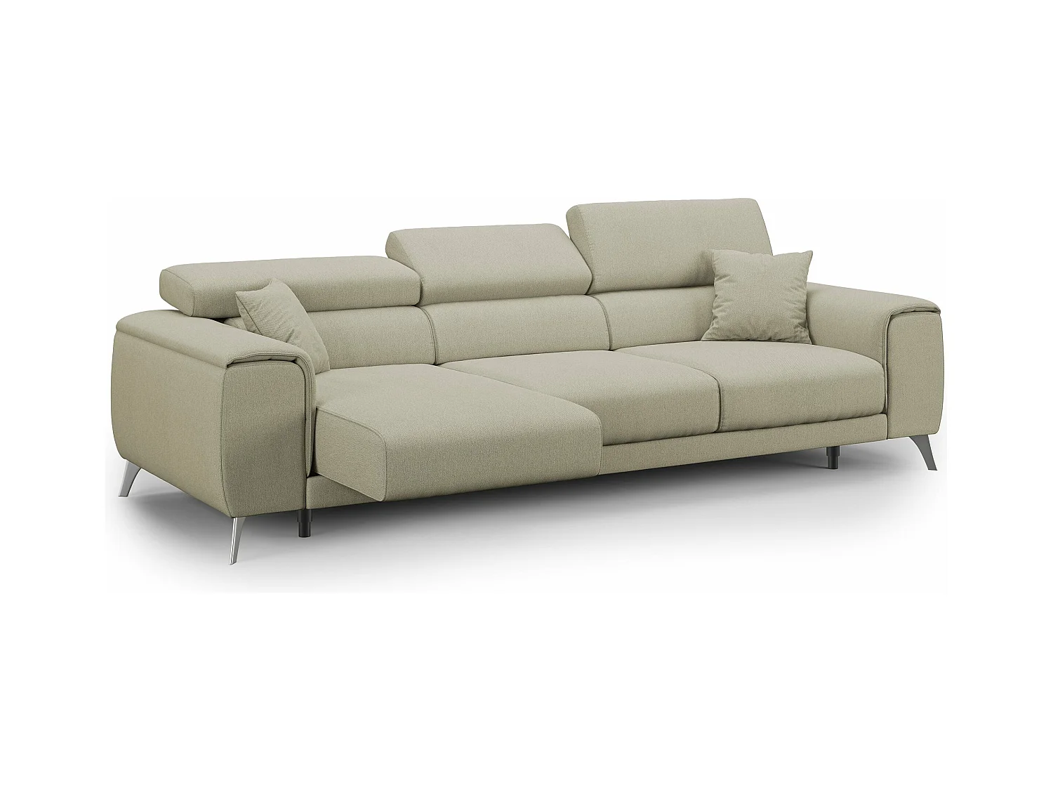 Fusion Canapé avec 3 assises coulissantes en tissu doux antitache T05 260 cm creme