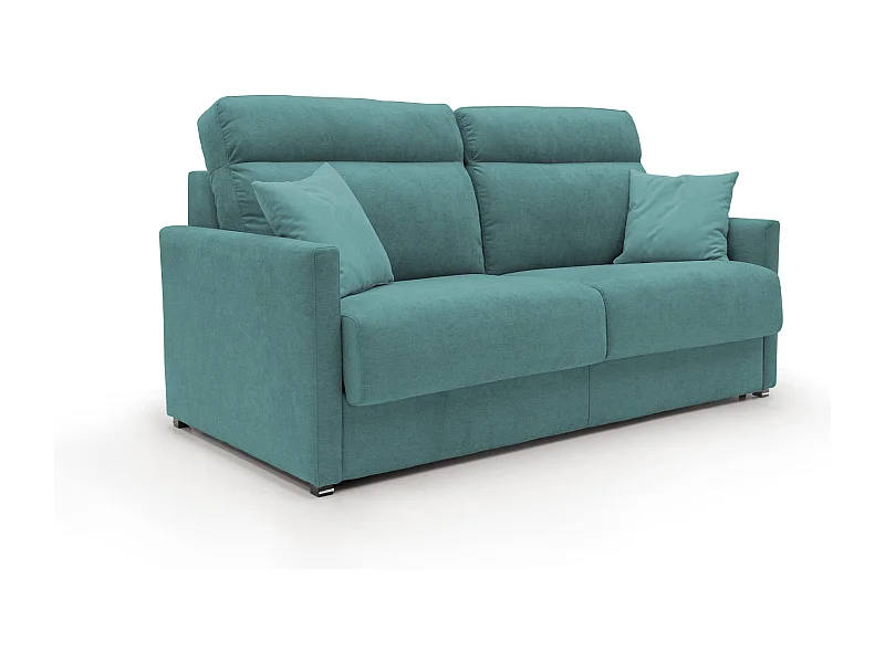 Margot Schlafsofa mit hoher weicher Rückenlehne aus Stoff T02 196 cm (mat. 160x197) petrol