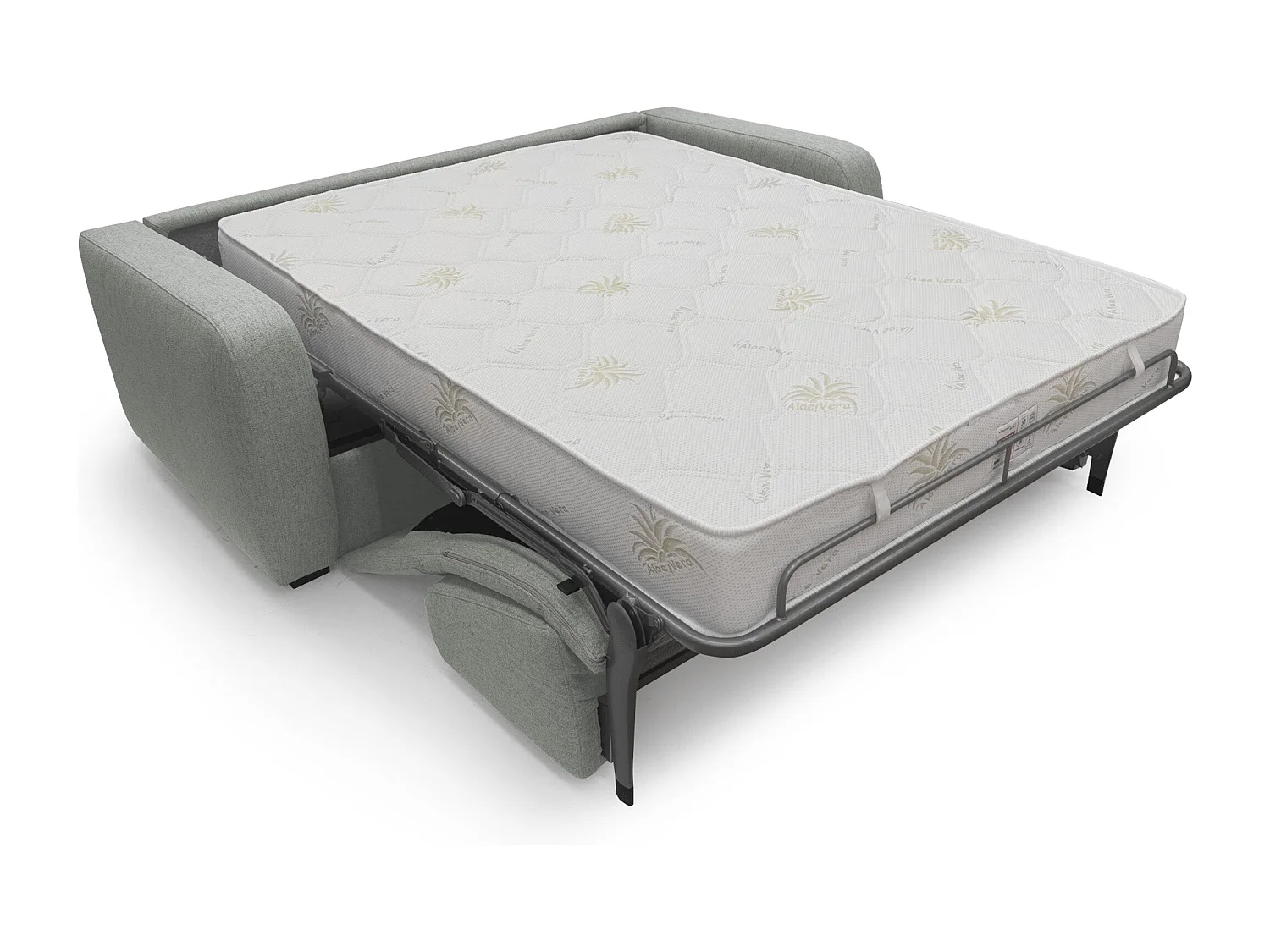 Duna Sofá cama convertible con colchón de 20 cm de tela suave flameada e impermeable 195 cm (mat. 140x197) Gris Claro