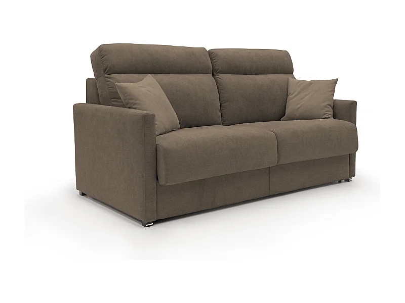 Margot Schlafsofa mit hoher weicher Rückenlehne aus Stoff T02 156 cm (mat.120x197) braun